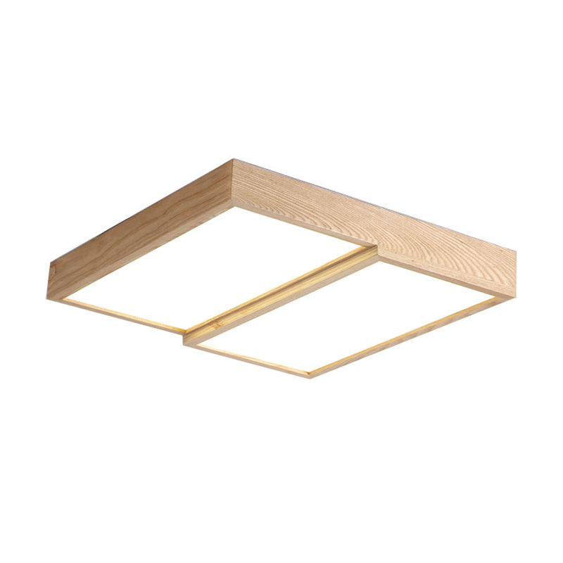 14"/19.5"/25.5" Wide Modern Rectangular Wooden Flush Mount Lighting 2-Light Ceiling Lamp in Warm/White Light Clearhalo 'Ceiling Lights' 'Close To Ceiling Lights' 'Close to ceiling' 'Flush mount' Lighting' 135556