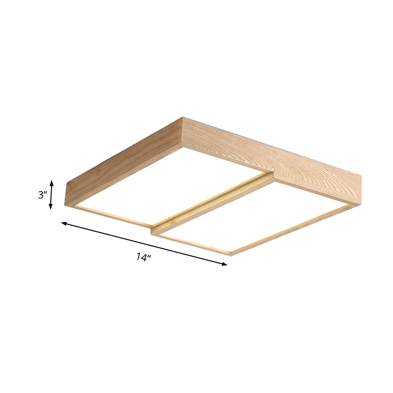 14"/19.5"/25.5" Wide Modern Rectangular Wooden Flush Mount Lighting 2-Light Ceiling Lamp in Warm/White Light Clearhalo 'Ceiling Lights' 'Close To Ceiling Lights' 'Close to ceiling' 'Flush mount' Lighting' 135557