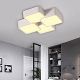 Square Design Flush Ceiling Light Modernist Acrylic 4/6 Lights White Finish Flush Light Fixture in Warm/White Light 4 White Clearhalo 'Ceiling Lights' 'Close To Ceiling Lights' 'Close to ceiling' 'Flush mount' Lighting' 135602