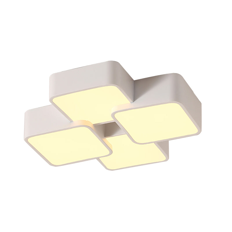 Square Design Flush Ceiling Light Modernist Acrylic 4/6 Lights White Finish Flush Light Fixture in Warm/White Light Clearhalo 'Ceiling Lights' 'Close To Ceiling Lights' 'Close to ceiling' 'Flush mount' Lighting' 135604