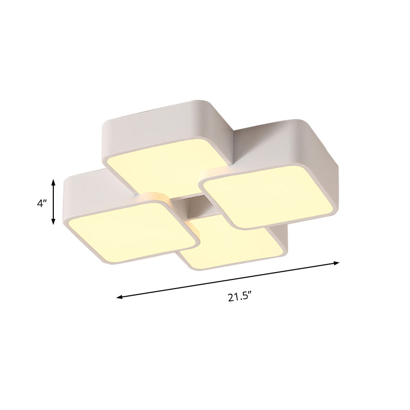 Square Design Flush Ceiling Light Modernist Acrylic 4/6 Lights White Finish Flush Light Fixture in Warm/White Light Clearhalo 'Ceiling Lights' 'Close To Ceiling Lights' 'Close to ceiling' 'Flush mount' Lighting' 135605