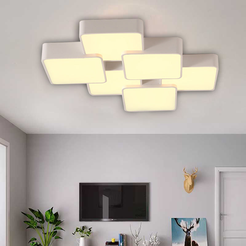 Square Design Flush Ceiling Light Modernist Acrylic 4/6 Lights White Finish Flush Light Fixture in Warm/White Light 6 White Clearhalo 'Ceiling Lights' 'Close To Ceiling Lights' 'Close to ceiling' 'Flush mount' Lighting' 135606