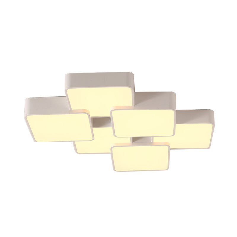 Square Design Flush Ceiling Light Modernist Acrylic 4/6 Lights White Finish Flush Light Fixture in Warm/White Light Clearhalo 'Ceiling Lights' 'Close To Ceiling Lights' 'Close to ceiling' 'Flush mount' Lighting' 135608