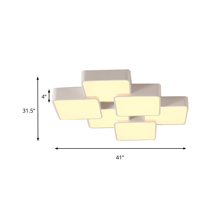 Square Design Flush Ceiling Light Modernist Acrylic 4/6 Lights White Finish Flush Light Fixture in Warm/White Light Clearhalo 'Ceiling Lights' 'Close To Ceiling Lights' 'Close to ceiling' 'Flush mount' Lighting' 135609