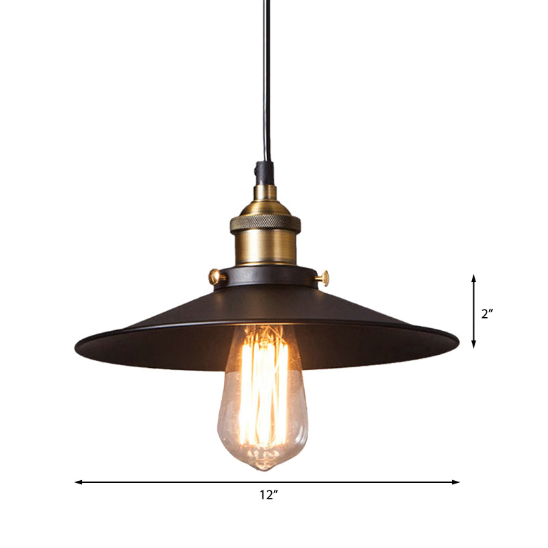 Metallic Flat Shade Ceiling Pendant Retro Stylish 1 Bulb Coffee Shop Hanging Lamp in Black, 7"/8.5" Width Clearhalo 'Art Deco Pendants' 'Black' 'Cast Iron' 'Ceiling Lights' 'Ceramic' 'Crystal' 'Industrial Pendants' 'Industrial' 'Metal' 'Middle Century Pendants' 'Pendant Lights' 'Pendants' 'Rustic Pendants' 'Tiffany' Lighting' 135613