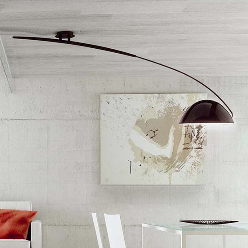 Black/White Dome Shade Ceiling Lamp Modern Style 1 Light Metal Semi Flush Mount with Fishing Rod Design Black Clearhalo 'Ceiling Lights' 'Close To Ceiling Lights' 'Close to ceiling' 'Semi-flushmount' Lighting' 135625