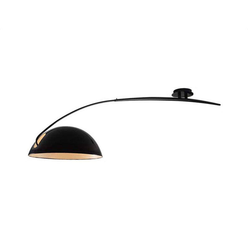 Black/White Dome Shade Ceiling Lamp Modern Style 1 Light Metal Semi Flush Mount with Fishing Rod Design Clearhalo 'Ceiling Lights' 'Close To Ceiling Lights' 'Close to ceiling' 'Semi-flushmount' Lighting' 135627