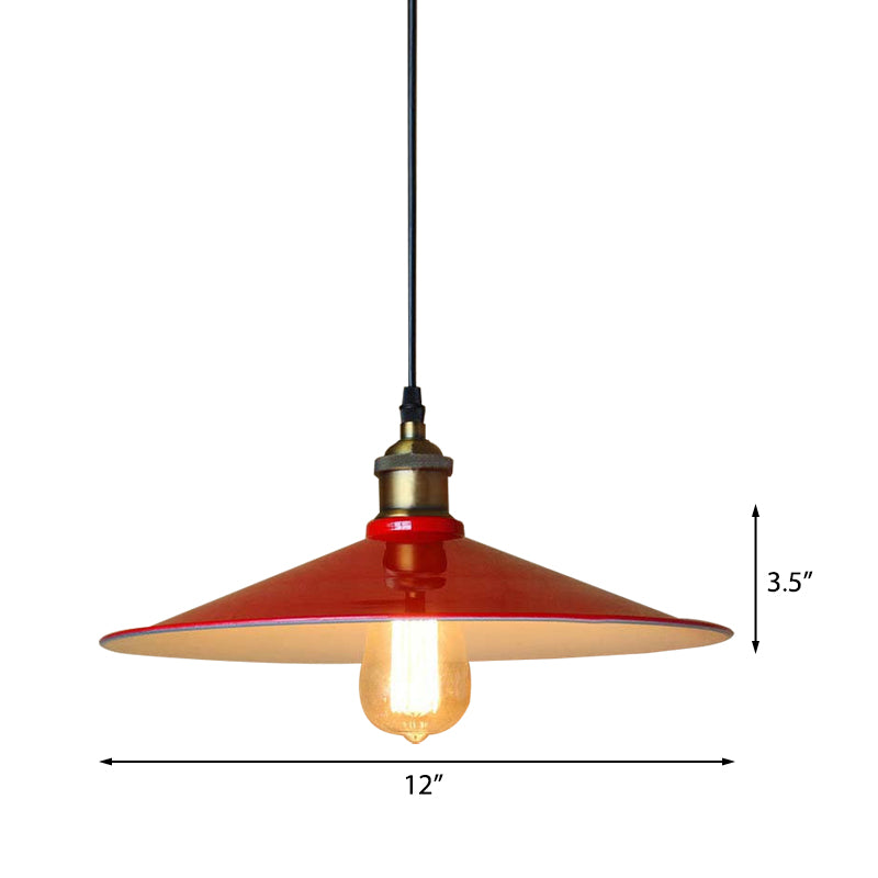 Red Flared Shade Pendant Lighting Vintage Style Metal 1 Light Bedroom Ceiling Fixture, 12"/14" Diameter Clearhalo 'Art Deco Pendants' 'Cast Iron' 'Ceiling Lights' 'Ceramic' 'Crystal' 'Industrial Pendants' 'Industrial' 'Metal' 'Middle Century Pendants' 'Pendant Lights' 'Pendants' 'Tiffany' Lighting' 135643