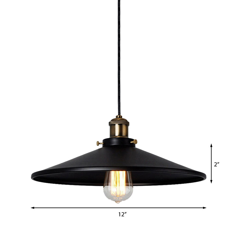 Loft Stylish Saucer Pendant Ceiling Light 8.5"/10" Diameter 1 Head Metallic Hanging Lamp in Black for Foyer Clearhalo 'Art Deco Pendants' 'Black' 'Cast Iron' 'Ceiling Lights' 'Ceramic' 'Crystal' 'Industrial Pendants' 'Industrial' 'Metal' 'Middle Century Pendants' 'Pendant Lights' 'Pendants' 'Rustic Pendants' 'Tiffany' Lighting' 135694