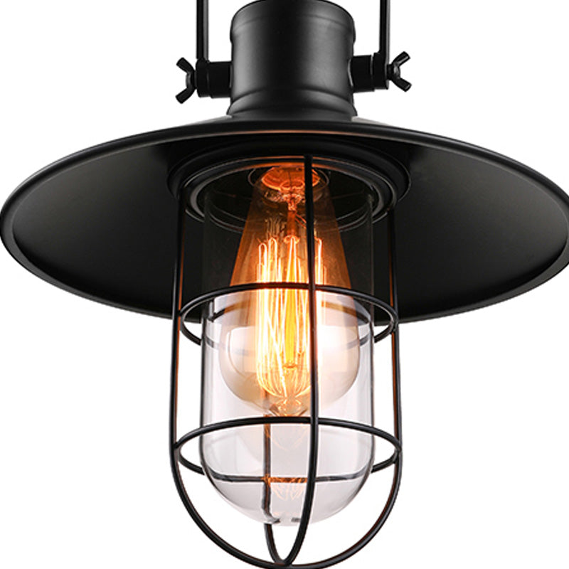 Nautical Cone Semi Flush Mount Lighting 1 Head Metal Ceiling Mounted Light with Cage Shade in Black Clearhalo 'Ceiling Lights' 'Close To Ceiling Lights' 'Close to ceiling' 'Semi-flushmount' Lighting' 135702