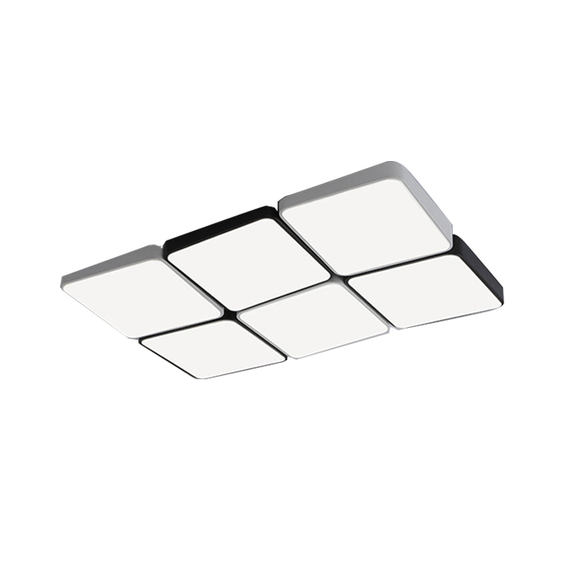 Simple Style 4/6 Lights Flush Mount Light with Acrylic Shade White Rectangular/Squared Ceiling Lamp, Warm/White Light Clearhalo 'Ceiling Lights' 'Close To Ceiling Lights' 'Close to ceiling' 'Flush mount' Lighting' 135857