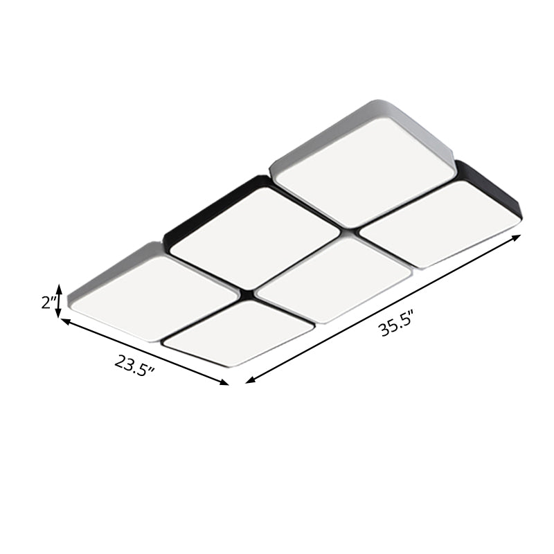 Simple Style 4/6 Lights Flush Mount Light with Acrylic Shade White Rectangular/Squared Ceiling Lamp, Warm/White Light Clearhalo 'Ceiling Lights' 'Close To Ceiling Lights' 'Close to ceiling' 'Flush mount' Lighting' 135858