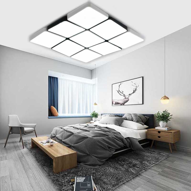 Simple Style 4/6 Lights Flush Mount Light with Acrylic Shade White Rectangular/Squared Ceiling Lamp, Warm/White Light Clearhalo 'Ceiling Lights' 'Close To Ceiling Lights' 'Close to ceiling' 'Flush mount' Lighting' 135859