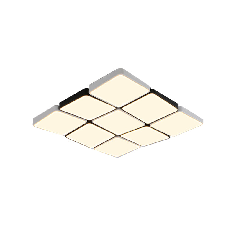 Simple Style 4/6 Lights Flush Mount Light with Acrylic Shade White Rectangular/Squared Ceiling Lamp, Warm/White Light Clearhalo 'Ceiling Lights' 'Close To Ceiling Lights' 'Close to ceiling' 'Flush mount' Lighting' 135861