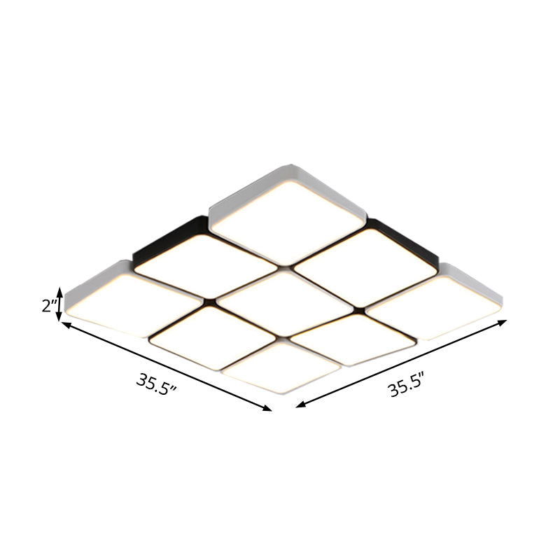 Simple Style 4/6 Lights Flush Mount Light with Acrylic Shade White Rectangular/Squared Ceiling Lamp, Warm/White Light Clearhalo 'Ceiling Lights' 'Close To Ceiling Lights' 'Close to ceiling' 'Flush mount' Lighting' 135862