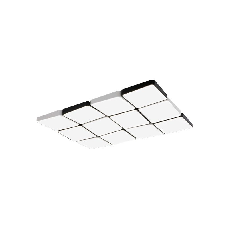 Simple Style 4/6 Lights Flush Mount Light with Acrylic Shade White Rectangular/Squared Ceiling Lamp, Warm/White Light Clearhalo 'Ceiling Lights' 'Close To Ceiling Lights' 'Close to ceiling' 'Flush mount' Lighting' 135865