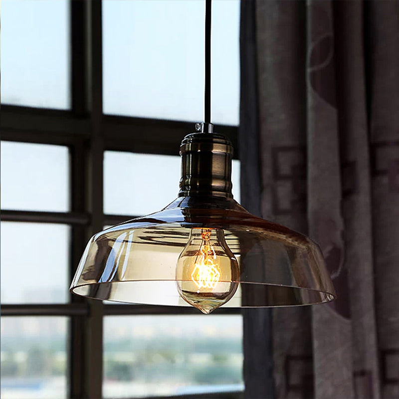 Single Light Hanging Ceiling Light with Barn Shade Clear/Brown Glass Industrial Dining Room Pendant Lighting Brown Clearhalo 'Ceiling Lights' 'Glass shade' 'Glass' 'Industrial Pendants' 'Industrial' 'Middle Century Pendants' 'Pendant Lights' 'Pendants' 'Tiffany' Lighting' 135883