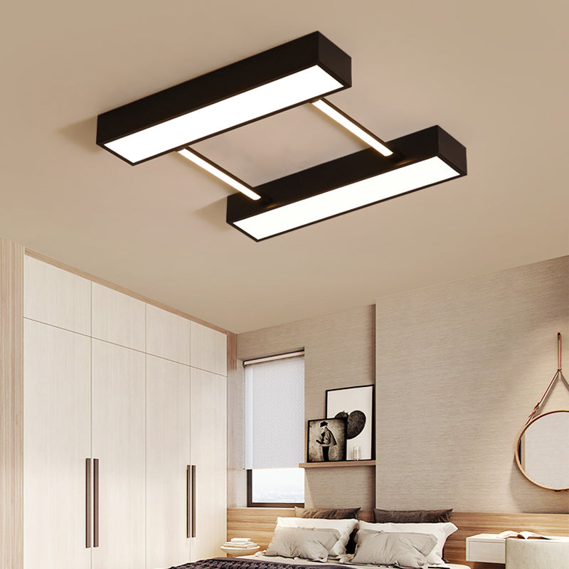 Parallel Cuboid Flush Mount Nordic Metal White/Black Integrated LED Ceiling Fixture for Bedroom in Warm/White, 16"/19.5"/23.5" W Black Clearhalo 'Ceiling Lights' 'Close To Ceiling Lights' 'Close to ceiling' 'Flush mount' Lighting' 135935