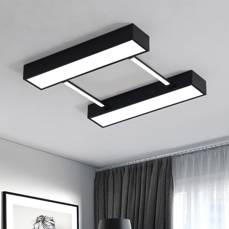 Parallel Cuboid Flush Mount Nordic Metal White/Black Integrated LED Ceiling Fixture for Bedroom in Warm/White, 16"/19.5"/23.5" W Clearhalo 'Ceiling Lights' 'Close To Ceiling Lights' 'Close to ceiling' 'Flush mount' Lighting' 135936