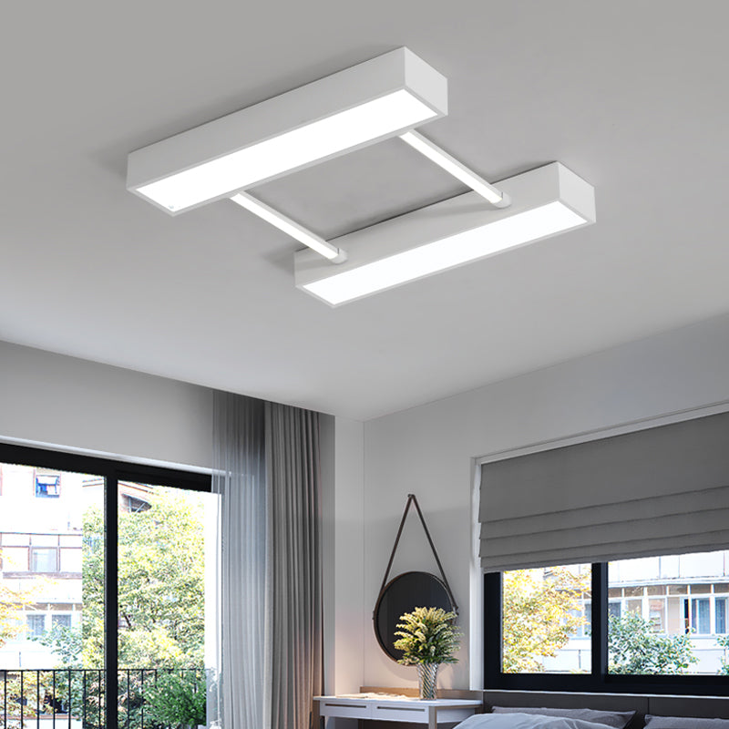 Parallel Cuboid Flush Mount Nordic Metal White/Black Integrated LED Ceiling Fixture for Bedroom in Warm/White, 16"/19.5"/23.5" W White Clearhalo 'Ceiling Lights' 'Close To Ceiling Lights' 'Close to ceiling' 'Flush mount' Lighting' 135940