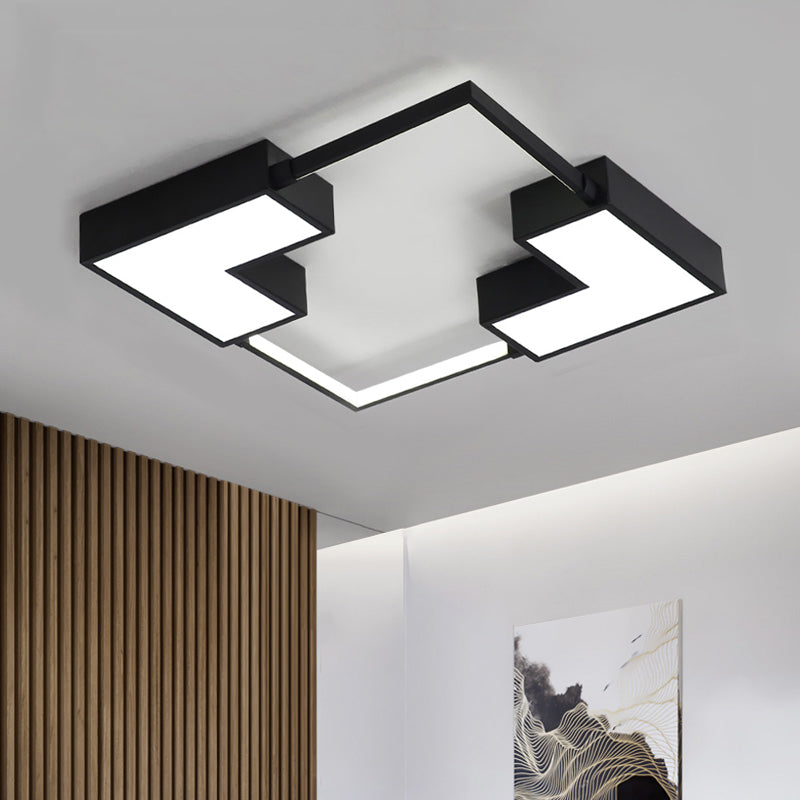 Square Flush Mount Light Simple Acrylic LED Black/White Ceiling Hung Fixture in Warm/White Light, 16"/19.5"/23.5" Wide Black White Clearhalo 'Ceiling Lights' 'Close To Ceiling Lights' 'Close to ceiling' 'Flush mount' Lighting' 136127