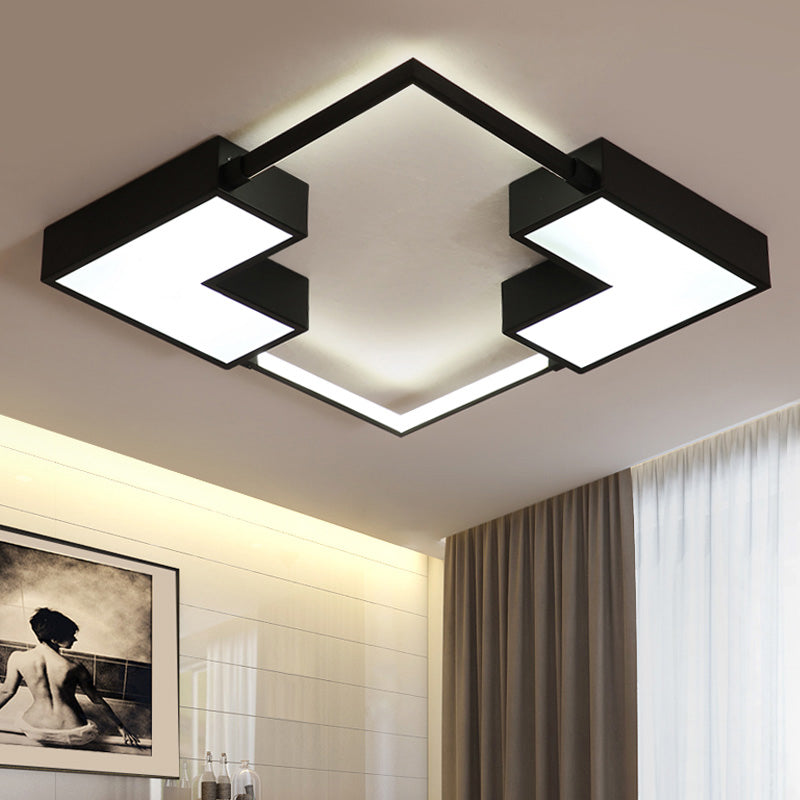 Square Flush Mount Light Simple Acrylic LED Black/White Ceiling Hung Fixture in Warm/White Light, 16"/19.5"/23.5" Wide Black Warm Clearhalo 'Ceiling Lights' 'Close To Ceiling Lights' 'Close to ceiling' 'Flush mount' Lighting' 136128