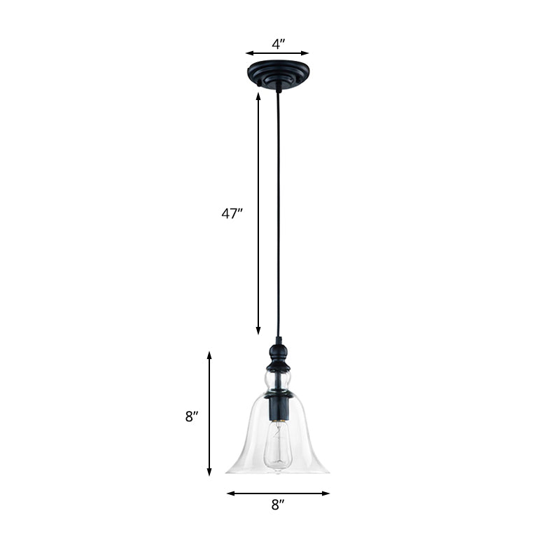 Black Flared Ceiling Light Industrial Clear Glass 1 Light Dining Room Pendant Lighting Fixture Clearhalo 'Ceiling Lights' 'Glass shade' 'Glass' 'Industrial Pendants' 'Industrial' 'Middle Century Pendants' 'Pendant Lights' 'Pendants' 'Tiffany' Lighting' 136139