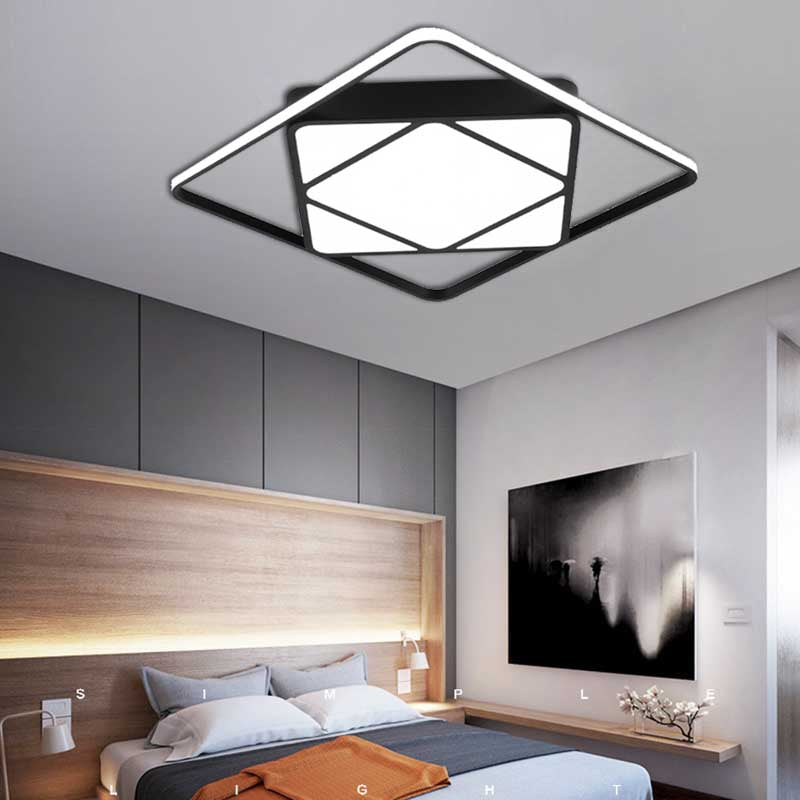 Rhombus Flush Mount Ceiling Light Modern Metal White/Black LED Ceiling Lamp for Bedroom in Warm/White, 18"/23.5" Wide Black Clearhalo 'Ceiling Lights' 'Close To Ceiling Lights' 'Close to ceiling' 'Flush mount' Lighting' 136194