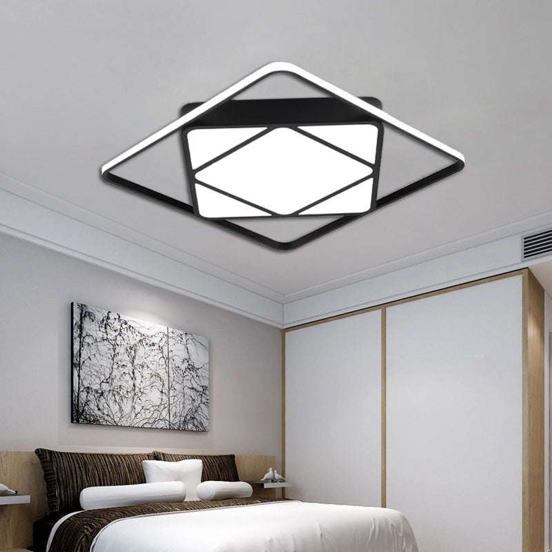 Rhombus Flush Mount Ceiling Light Modern Metal White/Black LED Ceiling Lamp for Bedroom in Warm/White, 18"/23.5" Wide Clearhalo 'Ceiling Lights' 'Close To Ceiling Lights' 'Close to ceiling' 'Flush mount' Lighting' 136195