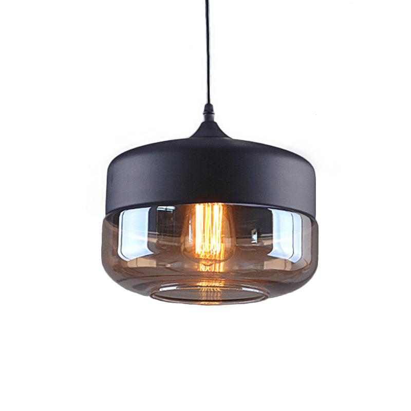 Cylinder Pendant Lighting Industrial 1 Light Brown Glass Hanging Ceiling Light in Black, 5"/7"/8" Wide Clearhalo 'Ceiling Lights' 'Glass shade' 'Glass' 'Industrial Pendants' 'Industrial' 'Middle Century Pendants' 'Pendant Lights' 'Pendants' 'Tiffany' Lighting' 136293