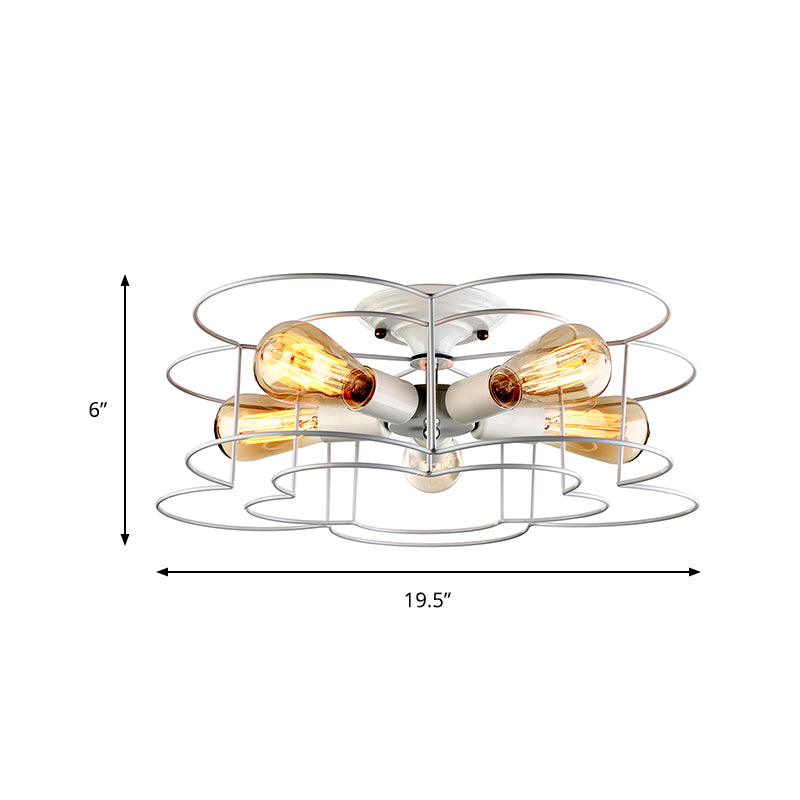 5-Light Bloom Shaped Semi-Flush Mount Modern Simple Wire Caged Ceiling Light in White for Bedroom Clearhalo 'Ceiling Lights' 'Close To Ceiling Lights' 'Close to ceiling' 'Semi-flushmount' Lighting' 136327