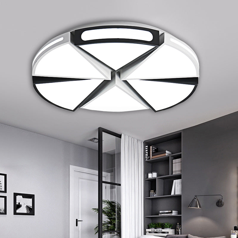 Triangle Flush Light with Round Shade Minimalism Acrylic Warm/White Light LED Living Room Flush Pendant Light in Black/White, 16"/19.5"/23.5" W Black Clearhalo 'Ceiling Lights' 'Close To Ceiling Lights' 'Close to ceiling' 'Flush mount' Lighting' 136483