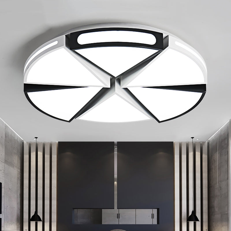 Triangle Flush Light with Round Shade Minimalism Acrylic Warm/White Light LED Living Room Flush Pendant Light in Black/White, 16"/19.5"/23.5" W Clearhalo 'Ceiling Lights' 'Close To Ceiling Lights' 'Close to ceiling' 'Flush mount' Lighting' 136484