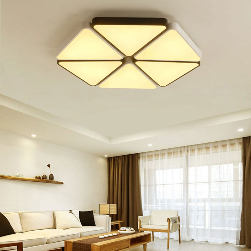 Contemporary Hexagon Flush Mount Fixture Acrylic Warm/White Light LED Living Room Ceiling Light Fixture in White, 19.5"/23.5" Wide White Warm Clearhalo 'Ceiling Lights' 'Close To Ceiling Lights' 'Close to ceiling' 'Flush mount' Lighting' 136491