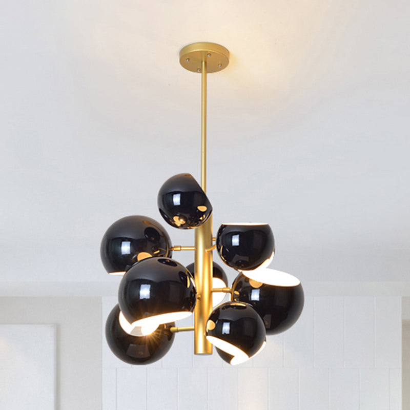 Stacked Simple Style Hanging Chandelier Light with Dome Metal Shade 10/13 Lights Black/White Hanging Light for Dining Room 10 Black Clearhalo 'Ceiling Lights' 'Chandeliers' 'Modern Chandeliers' 'Modern' Lighting' 136506