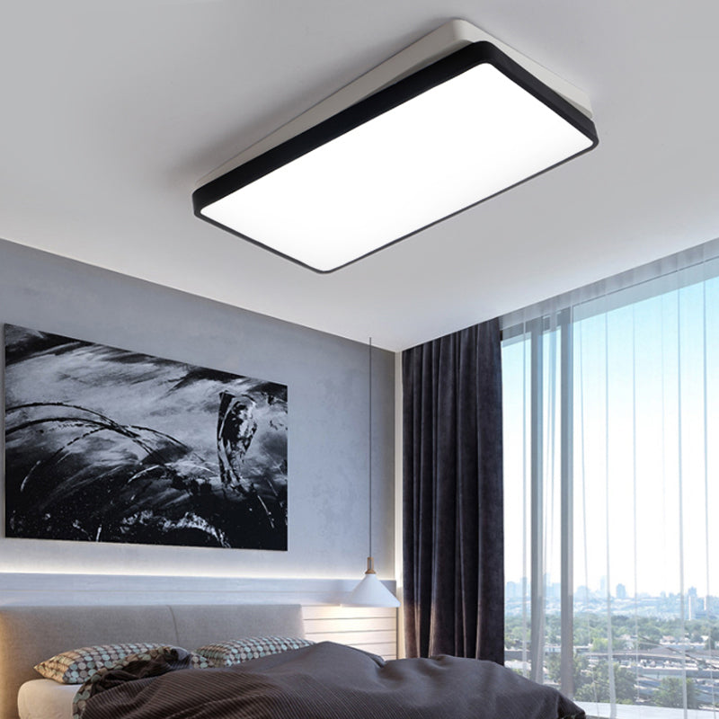 Black Square/Rectangular Flush Mount Nordic Metal LED Ceiling Light for Bedroom in Warm/White, 11"/19"/35.5" Wide Black 35.5" Clearhalo 'Ceiling Lights' 'Close To Ceiling Lights' 'Close to ceiling' 'Flush mount' Lighting' 136535