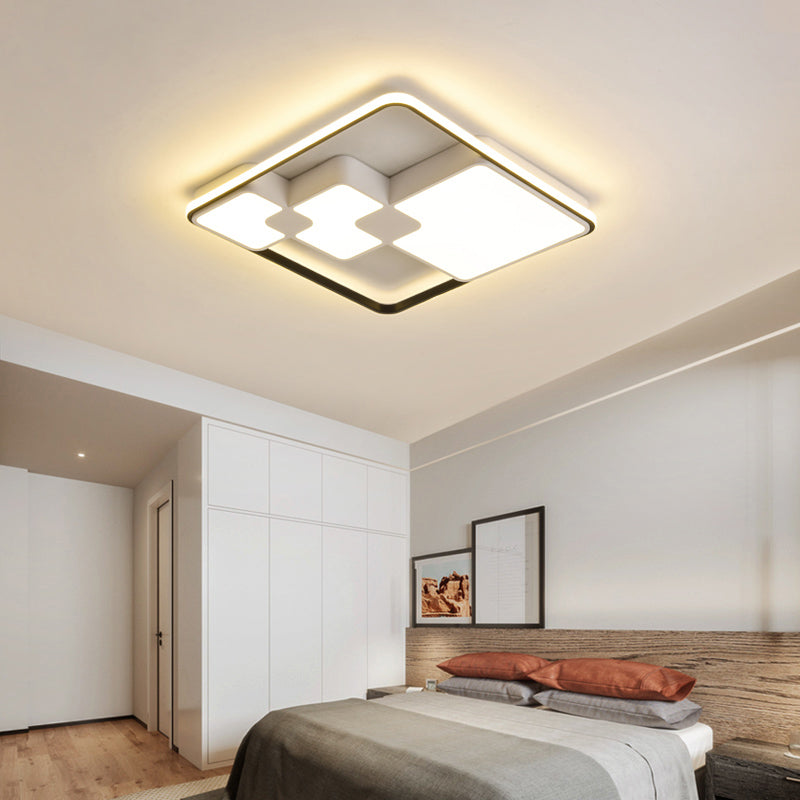 Squared Ceiling Flush Mount Nordic Style Acrylic LED White Ceiling Lighting in Warm/White Lighting, 18"/23.5" Width White Warm Clearhalo 'Ceiling Lights' 'Close To Ceiling Lights' 'Close to ceiling' 'Flush mount' Lighting' 136708