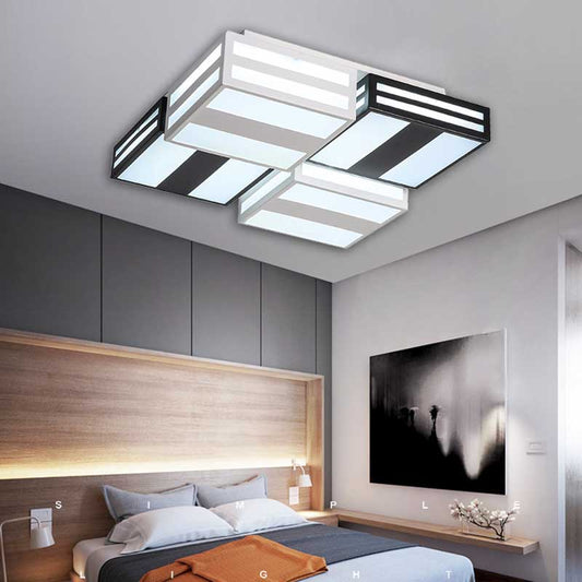 Contemporary Square Ceiling Lamp Acrylic Warm/White Lighting LED Bedroom Ceiling Mounted Light with Stripe Pattern in Black/White Black Clearhalo 'Ceiling Lights' 'Close To Ceiling Lights' 'Close to ceiling' 'Flush mount' Lighting' 136712