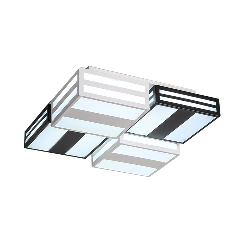 Contemporary Square Ceiling Lamp Acrylic Warm/White Lighting LED Bedroom Ceiling Mounted Light with Stripe Pattern in Black/White Clearhalo 'Ceiling Lights' 'Close To Ceiling Lights' 'Close to ceiling' 'Flush mount' Lighting' 136714