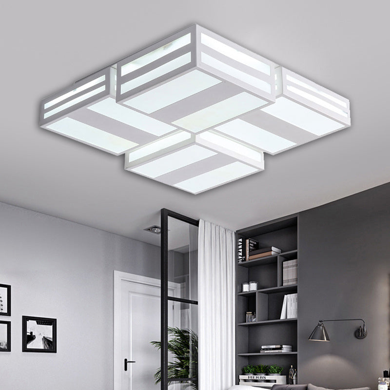 Contemporary Square Ceiling Lamp Acrylic Warm/White Lighting LED Bedroom Ceiling Mounted Light with Stripe Pattern in Black/White White Clearhalo 'Ceiling Lights' 'Close To Ceiling Lights' 'Close to ceiling' 'Flush mount' Lighting' 136715