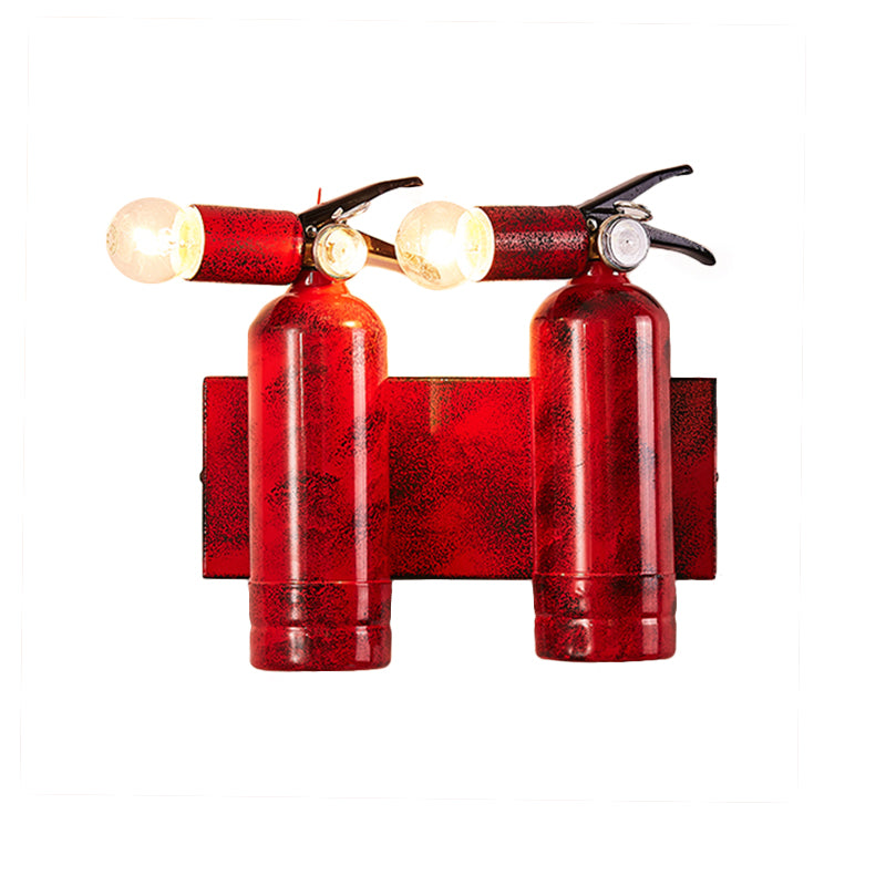 2 Lights Fire Extinguisher Sconce Lamp Rustic Loft Metal Wall Lighting for Kitchen in Red Clearhalo 'Wall Lamps & Sconces' 'Wall Lights' Lighting' 136751