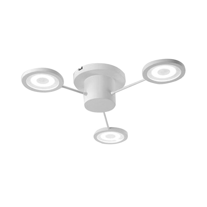 Small Disk Semi Flush Light Fixture Modern Metal 3 Lights Black/White Ceiling Flush Mount for Bedroom in Warm/White Clearhalo 'Ceiling Lights' 'Close To Ceiling Lights' 'Close to ceiling' 'Semi-flushmount' Lighting' 136849