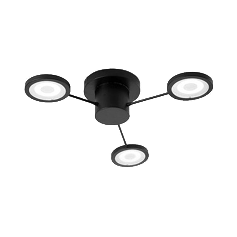 Small Disk Semi Flush Light Fixture Modern Metal 3 Lights Black/White Ceiling Flush Mount for Bedroom in Warm/White Clearhalo 'Ceiling Lights' 'Close To Ceiling Lights' 'Close to ceiling' 'Semi-flushmount' Lighting' 136852