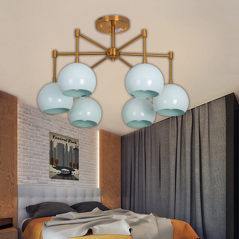 Dome Ceiling Pendant Light Macron Metal 3/6/8 Lights Blue Chandelier Lighting for Bedroom 6 Blue Clearhalo 'Ceiling Lights' 'Chandeliers' 'Modern Chandeliers' 'Modern' Lighting' 136861