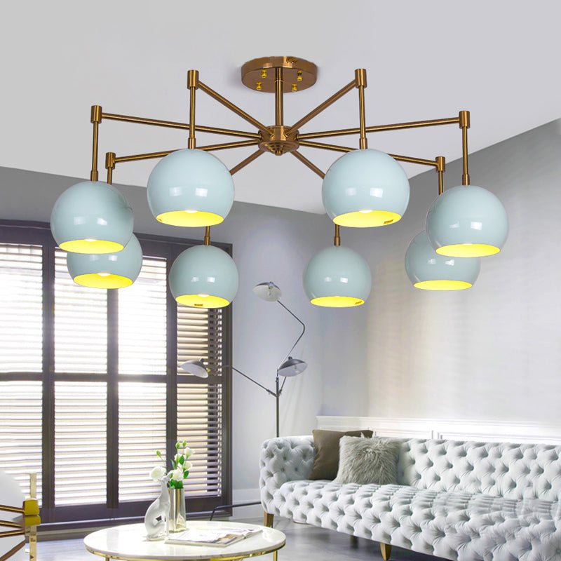 Dome Ceiling Pendant Light Macron Metal 3/6/8 Lights Blue Chandelier Lighting for Bedroom 8 Blue Clearhalo 'Ceiling Lights' 'Chandeliers' 'Modern Chandeliers' 'Modern' Lighting' 136865