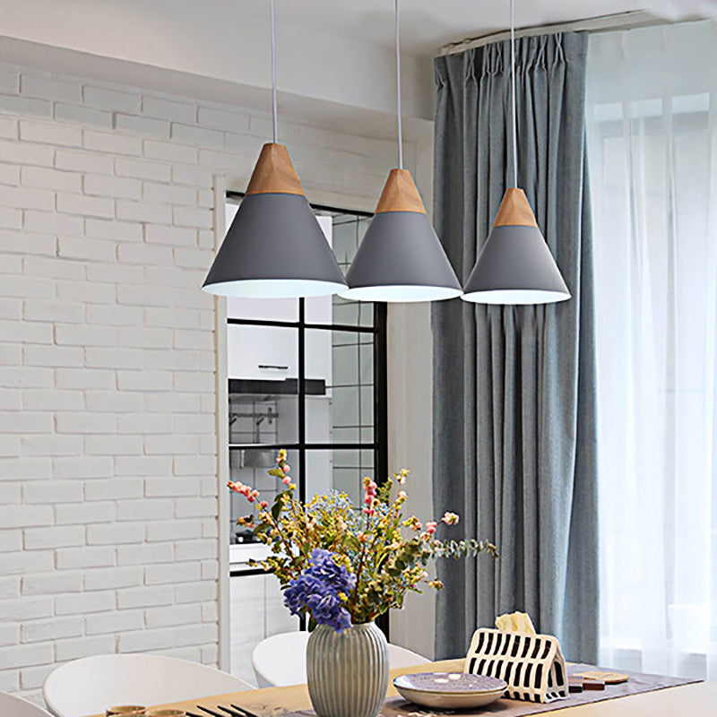 5.5"/8.5"/10" W 1 Bulb Pendant Light with Conical Shade Metal Contemporary Kitchen Hanging Fixture in Grey/Silver/Yellow Grey Clearhalo 'Ceiling Lights' 'Modern Pendants' 'Modern' 'Pendant Lights' 'Pendants' Lighting' 136905