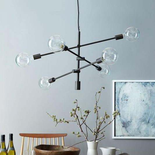 Mobile Metal Chandelier Light Fixture Modernist 6 Lights Black Hanging Lighting with Exposed Bulb Black Clearhalo 'Ceiling Lights' 'Chandeliers' 'Modern Chandeliers' 'Modern' Lighting' 136932