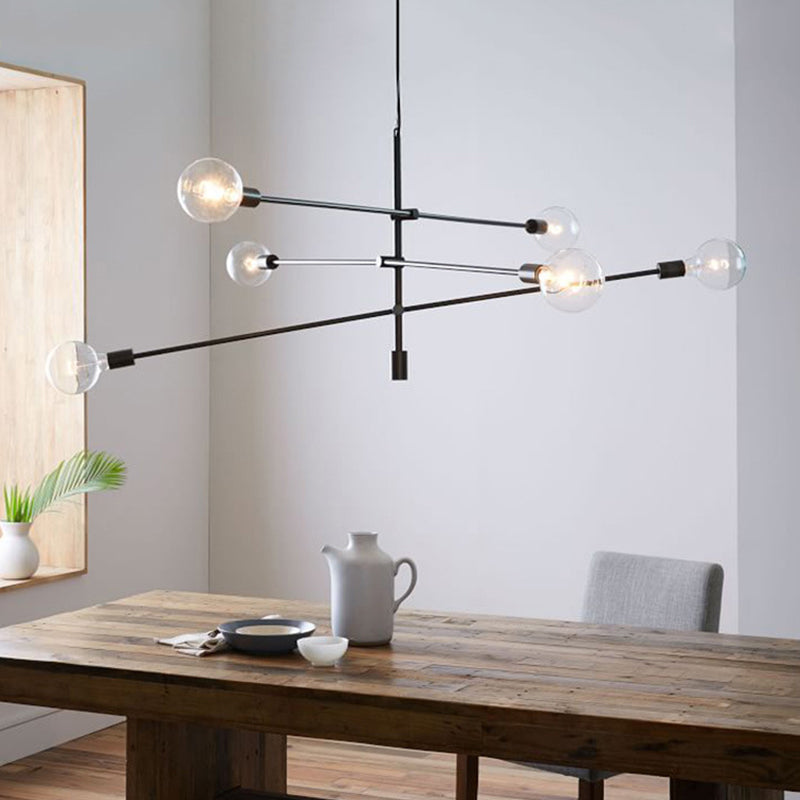 Mobile Metal Chandelier Light Fixture Modernist 6 Lights Black Hanging Lighting with Exposed Bulb Clearhalo 'Ceiling Lights' 'Chandeliers' 'Modern Chandeliers' 'Modern' Lighting' 136933