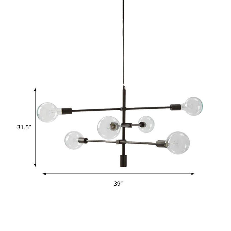 Mobile Metal Chandelier Light Fixture Modernist 6 Lights Black Hanging Lighting with Exposed Bulb Clearhalo 'Ceiling Lights' 'Chandeliers' 'Modern Chandeliers' 'Modern' Lighting' 136935