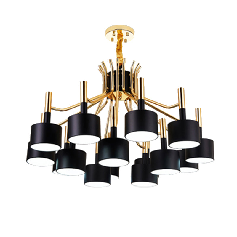 Starburst Ceiling Pendant Light with Drum Metal Shade Modern 12/15 Lights Black/White Chandelier Light for Bedroom Clearhalo 'Ceiling Lights' 'Chandeliers' 'Modern Chandeliers' 'Modern' Lighting' 136954